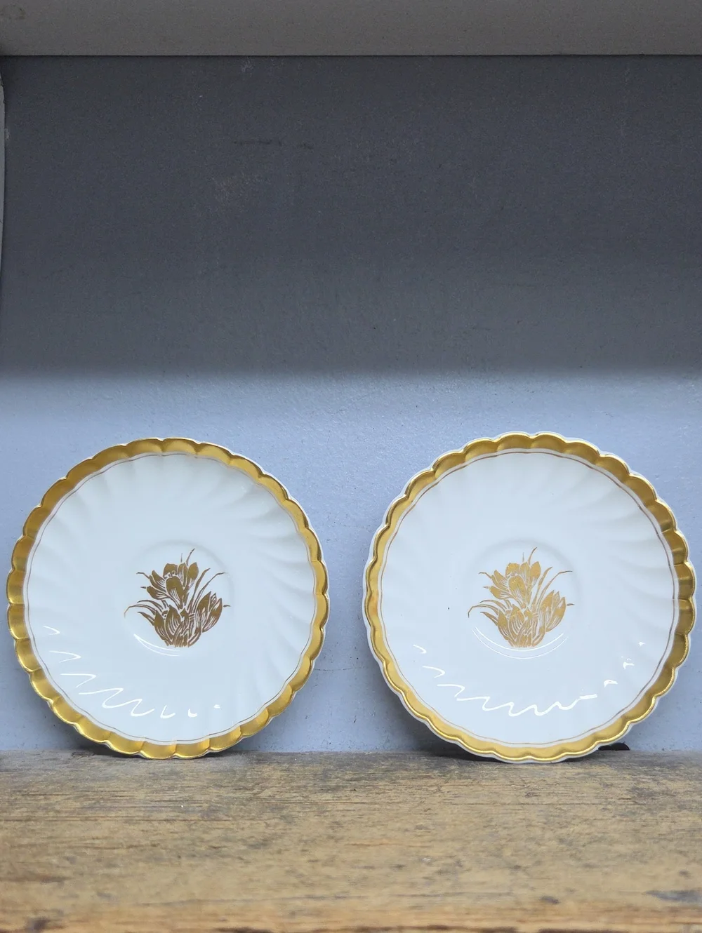 Vintage Gold Crocus Saucer Set Of 2 By Minton